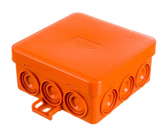 Огнестойкая коробка Экопласт JBL085 E110, о/п 85х85х38, 12 выходов, IP55, 2P, цвет оранжевый 43055HF 