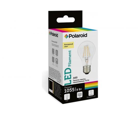 Светодиодная лампа Polaroid 220V FIL A60 8W 4000K E27 1055lm PL-A60F4284 