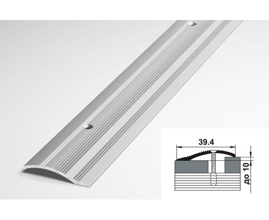 Порог разноуровневый алюминиевый (39,4 мм, 0,9 м, порошковое покрытие, Серебро) ЛУКА 00000002308 – изображение 2