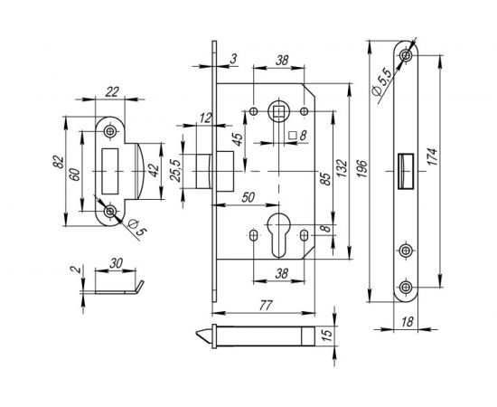 Межкомнатный замок под цилиндр Fuaro PLASTIC P85C-50 CP хром 33625 – изображение 2