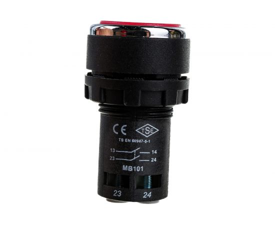 Нажимная кнопка Emas моноблочная красная, 22 мм, IP 40, 1НО+1НО MB101DK – изображение 2