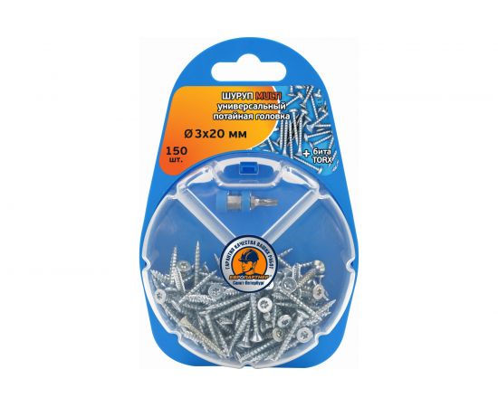 Универсальный шуруп ЕВРОПАРТНЕР MULTI потайная головка, ZN, 3,0x20 + бита TX, 150 шт. RB1 0053 – изображение 2