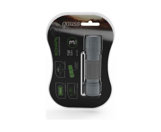 Ручной фонарь Gauss модель GFL106 1W 50lm 3xAAA LED 1/12/144 GF106 – изображение 7