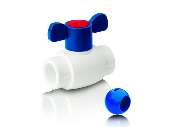 Кран шаровой Blue Ocean бабочка, (шар - пластик ABS) полипропиленовый для ХВС - 20 PPRF/BV/PPR/CW-B(W)-20 
