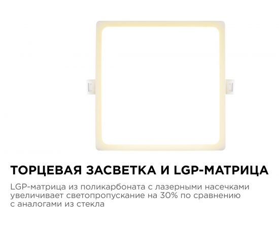 Светодиодная панель Apeyron встраиваемая квадратная 220В, 15Вт, алюминиевый корпус, изолированный драйвер ТБ 06-29 – изображение 3