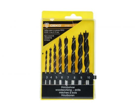 Набор сверл по дереву DH08-1 (8 шт; 3-10 мм) DEKO 065-0531 – изображение 4