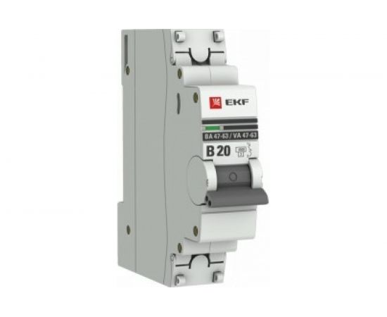 Автоматический выключатель EKF 1P, 20А, 4,5kA, ВА 47-63, PROxima SQ mcb4763-1-20B-pro 