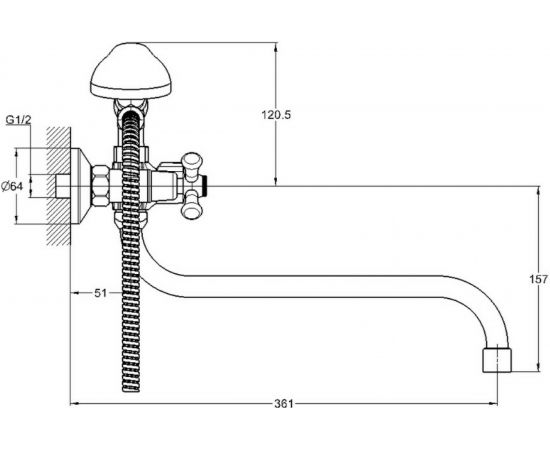 Смеситель для ванны G-lauf с круглым, длинным поворотным изливом 360°, с душевой лейкой, хром QMT7-A722 – изображение 2