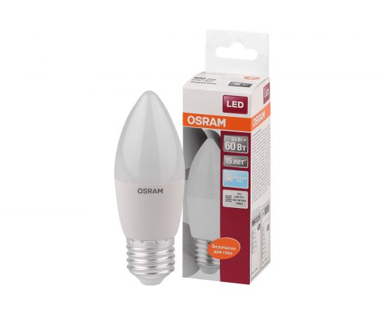 Светодиодная лампа OSRAM LED STAR B, свеча, 6.5Вт, E27, 550 Лм, 4000 К, нейтральный белый свет 4058075134201 – изображение 2