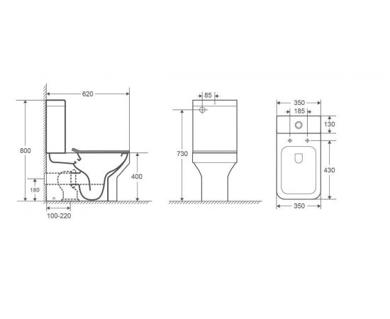 Унитаз-компакт ALCORA Bridas 3/6, безободковый, с сиденьем полипропилен, микролифт LT-2172A-R – изображение 3
