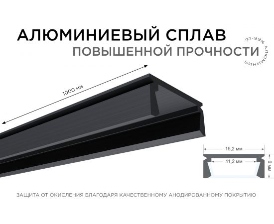 Накладной П-образный алюминиевый профиль для ленты Apeyron черный, 1м, ширина ленты до 10мм, комплект 08-05-ЧБ – изображение 3