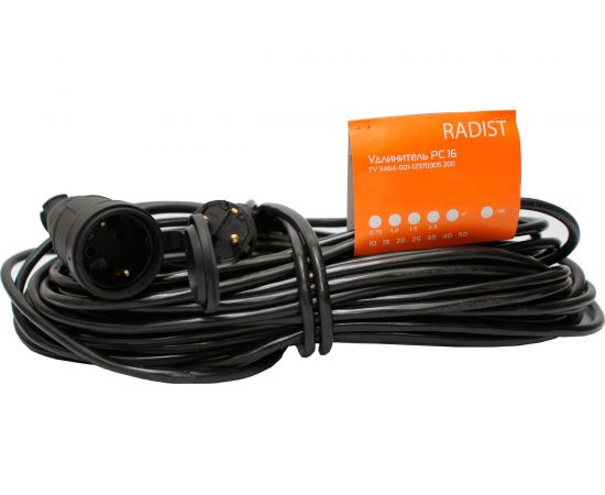 Удлинитель Радист РС16 10А 1 гнездо 3*0,75 30м IP44 чёрный 2647 