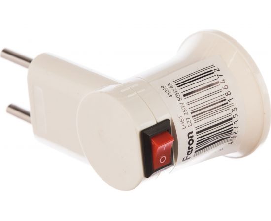 Патрон-переходник с выключателем FERON с E27 на розетку, 230V, пластик, белый, 40х60мм, LH61 41039 
