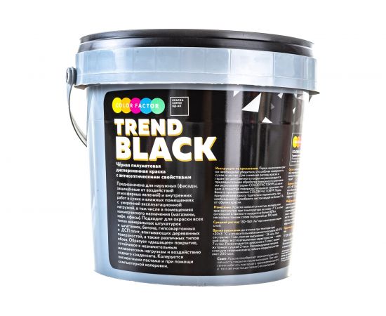 Краска ФАБРИКА ЦВЕТА износостойкая черная полуматовая EU BLACK 0,9 кг ТД000004118 