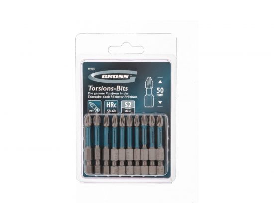 Набор бит торсионных (10 шт; PZ2x50 мм) для ударных шуруповертов GROSS 11495 