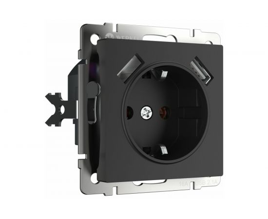 Розетка WERKEL W1171508 с заземлением, шторками и USBх2 черный матовый a051617 