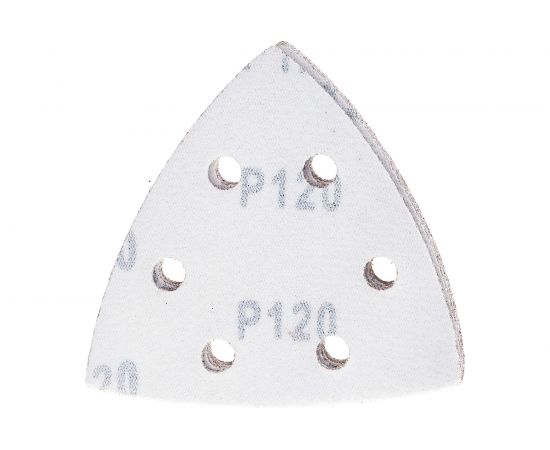 Треугольник абразивный на ворсовой подложке под липучку (5 шт; 93 мм; P120; 6 отв) MATRIX 73862 – изображение 3
