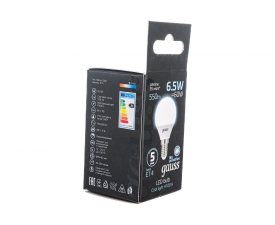 Лампа LED Globe E14 6.5W 100-240V 4100K Gauss 105101207 – изображение 4