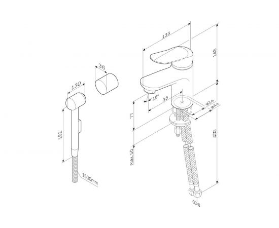 Смеситель для умывальника AM.PM Sunny с гигиеническим душем, хром F85C03000 – изображение 7