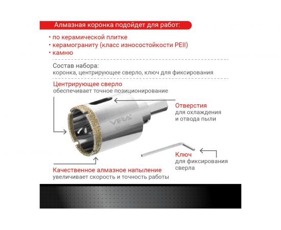 Коронка алмазная по керамике 35 мм VIRA 559504 – изображение 7
