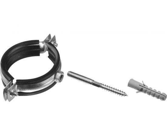 Трубный хомут с гайкой Зубр оцинкованный, в комплекте с сантехнической шпилькой и дюбелем, 1/2" 37866-20-24_z01 