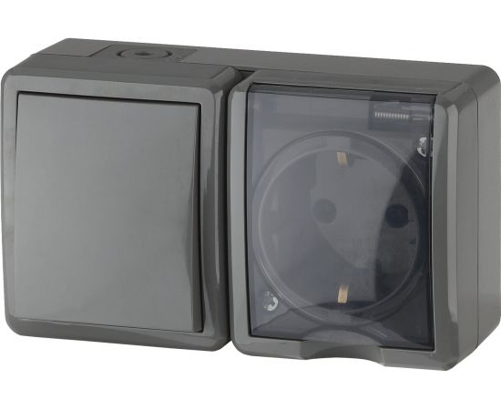 Блок розетка и выключатель ЭРА 11-7401-03 IP54, 16A 10AX -250В, ОУ, Эксперт, серый Б0020734 