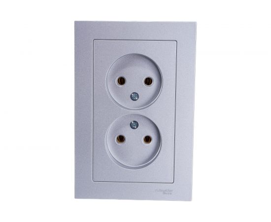 Двухместная розетка Schneider Electric ATLAS DESIGN без заземления 16А в сборе алюминий ATN000320 