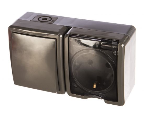 Блок розетка и выключатель ЭРА 11-7401-03 IP54, 16A 10AX -250В, ОУ, Эксперт, серый Б0020734 – изображение 2