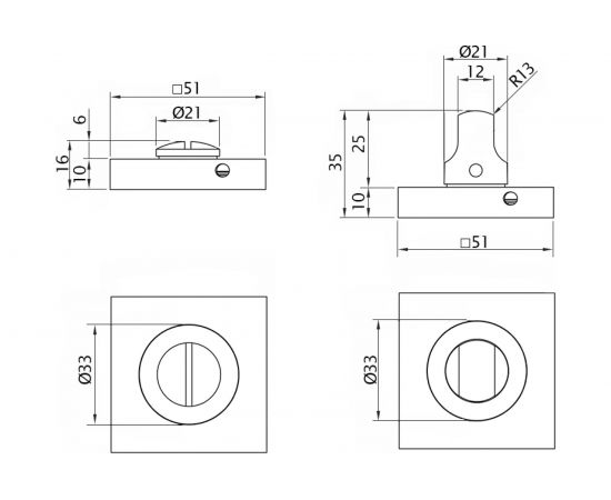 Поворотная кнопка DOORLOCK DL M08/SY OLV-15 полированная латунь, квадратная розетка, A=35-42мм, шток 5/8мм 73585 – изображение 2
