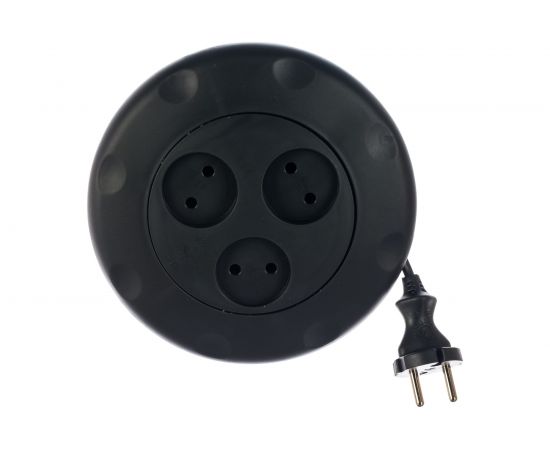 Удлинитель ЭРА UR-3-3m-B черный рулетка, без заземл, 2x0.75мм2, 3гн, 3м Б0019039 – изображение 3