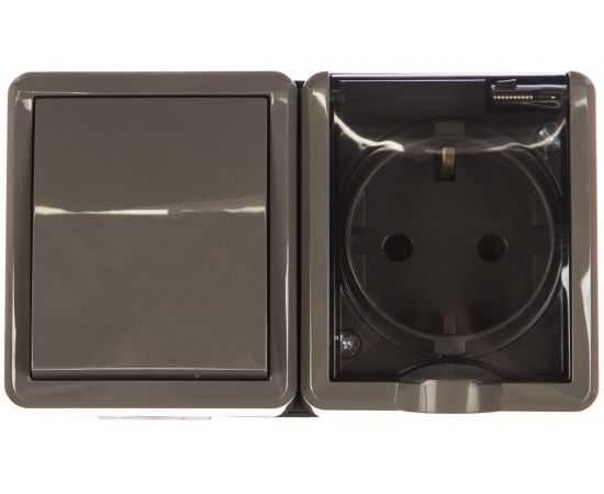 Блок розетка и выключатель ЭРА 11-7401-03 IP54, 16A 10AX -250В, ОУ, Эксперт, серый Б0020734 – изображение 3