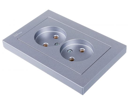 Двухместная розетка Schneider Electric ATLAS DESIGN без заземления 16А в сборе алюминий ATN000320 – изображение 3