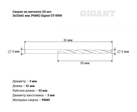 Сверло по металлу (3х33х61 мм; Р6М5) Gigant GT-0009 – изображение 4