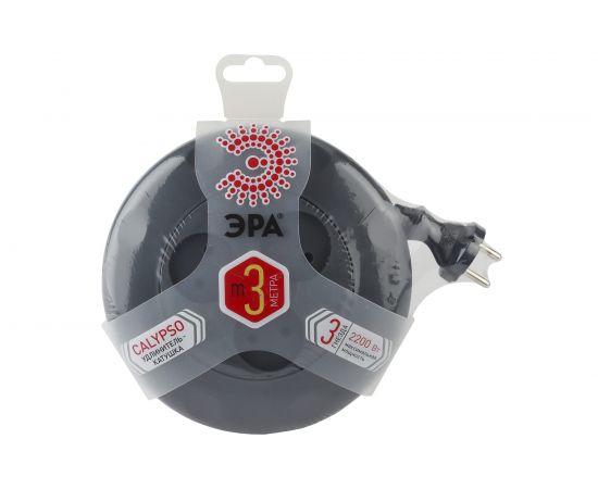 Удлинитель ЭРА UR-3-3m-B черный рулетка, без заземл, 2x0.75мм2, 3гн, 3м Б0019039 – изображение 4