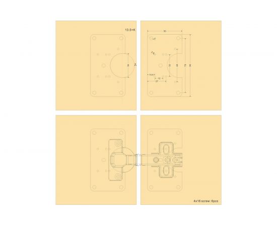Пластина для установки петли Laurus (2 шт, 90х50х1 мм, нерж сталь) 11212 – изображение 2