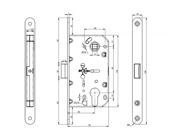 Корпус замка DOORLOCK DL431/50 PZ85 M полированная латунь, реверсивный, пластиковая защелка, II класс 75324 – изображение 2