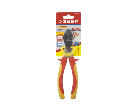 Диэлектрические усиленные бокорезы, двухкомпонентная рукоятка, до ~1000В, 170мм ЗУБР ЭКСПЕРТ ЭЛЕКТРОМОНТАЖНИК 22145-6-17 – изображение 3