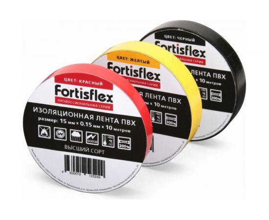 Изолента ПВХ FORTISFLEX 15 ммх0.15 ммх10 м красная 71226 