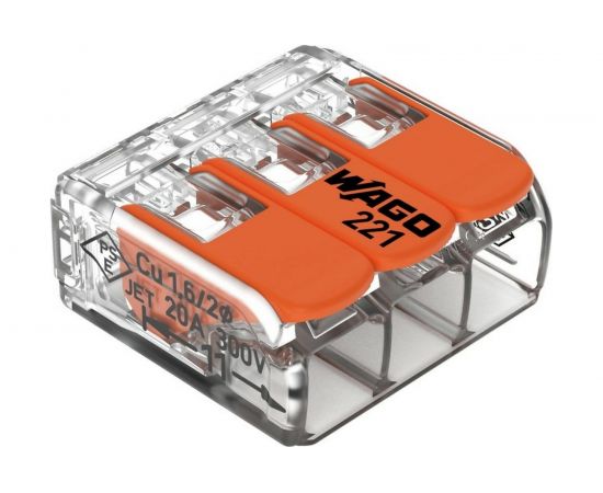 Универсальная клемма WAGO 3-х проводная 221-413 20 шт УТ-00777024 
