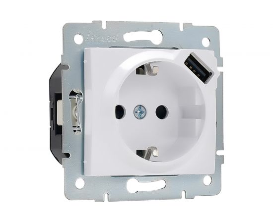 Розетка + USB разъём Lezard, KARINA, с/з, белая, 707-0288-181 