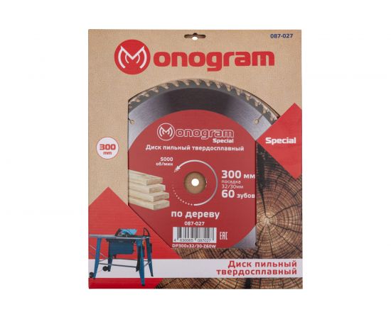 Диск пильный твердосплавный по ДСП Special (300х32/30 мм; 60 зубов) MONOGRAM 087-027 