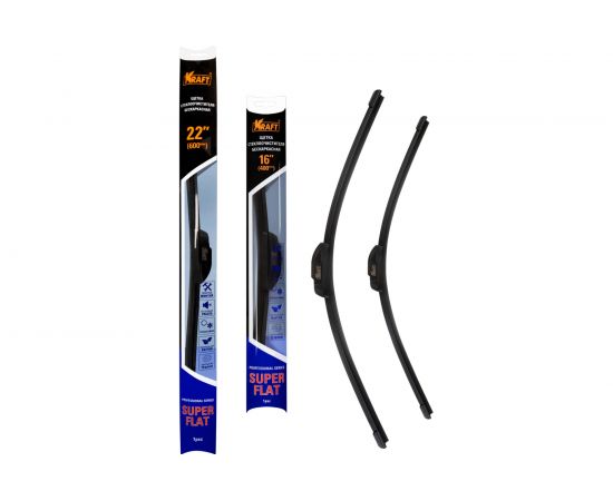 Комплект бeскаркасных щеток стеклоочистителя KRAFT TEFLON 600/400 мм, 1 адаптер KT 830874 