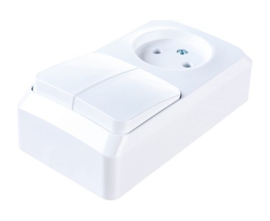 Блок 1-местная розетка + 2-клавишный выключатель Schneider Electric открытой проводки Этюд без заземления белый BPA16-205B – изображение 6