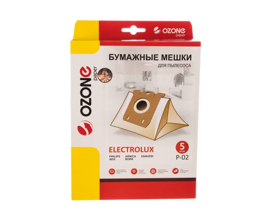 Мешки-пылесборники оригинальные бумажные OZONE (5 шт.) Electolux P-02 – изображение 7