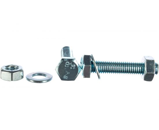 Болт Tech-Krep DIN933 с шестигранной головкой, оцинкованный М10х50 + гайка + шайба 2 шт - пакет 112726 