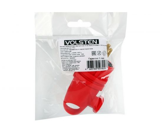 Каучуковая разборная угловая евровилка Volsten Sb2-PZ Red, красная с заземлением модель В16-002 14431 – изображение 2