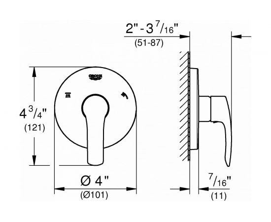 Переключатель на 3 положения Grohe Eurosmart 2015 комплект верхней монтажной части 19972002 – изображение 2