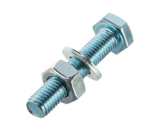 Болт Tech-Krep DIN933 с шестигранной головкой, оцинкованный М10х50 + гайка + шайба 2 шт - пакет 112726 – изображение 3