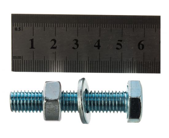 Болт Tech-Krep DIN933 с шестигранной головкой, оцинкованный М10х50 + гайка + шайба 2 шт - пакет 112726 – изображение 5