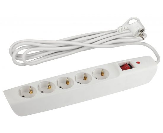 Сетевой фильтр ЭРА SFX-5es-4m-W белый, с заземления, 10A, с выключателем, 5 гнезд, 4 метра, 10/140 Б0044021 